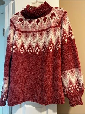Pink Lily Red & White Fair Isle Turtleneck Sweater